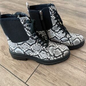 Circus by Sam Edelman Black and White Snake Print Combat Boots